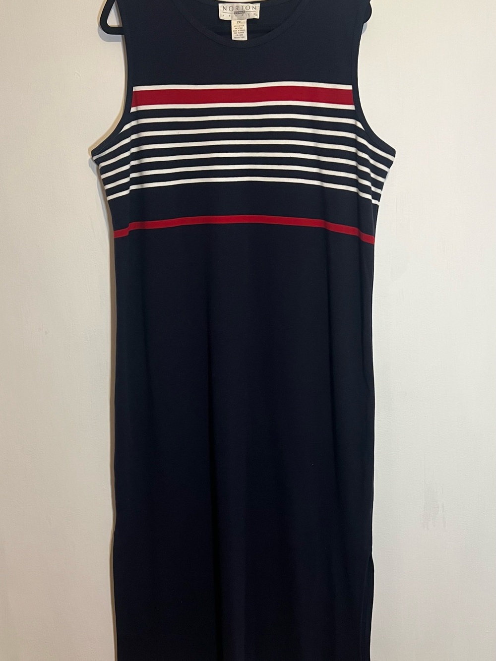 90s Coastal Norton Studio Navy Stripe Sleeveless Maxi Dress with Red Accents XXL
